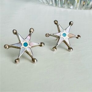 🥂SOLD🥂 Vintage Zuni Sterling Silver w Inlaid Mother of Pearl and Turquoise